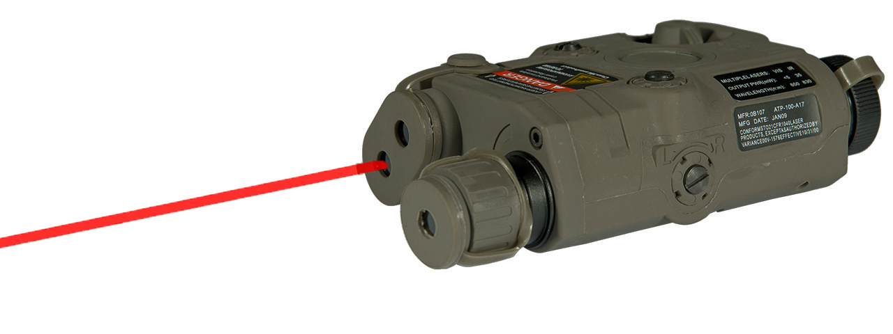 AN/PEQ-15 L.E.D. WHITE LIGHT + RED LASER w/IR LENS (BODY COLOR: FOLIAGE GREEN)