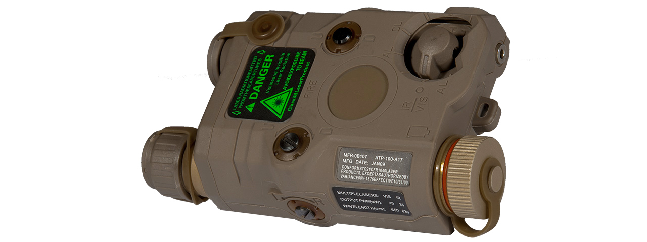 AN/PEQ-15 L.E.D. WHITE LIGHT + GREEN LASER w/IR LENS (BODY COLOR: DARK EARTH) - Click Image to Close