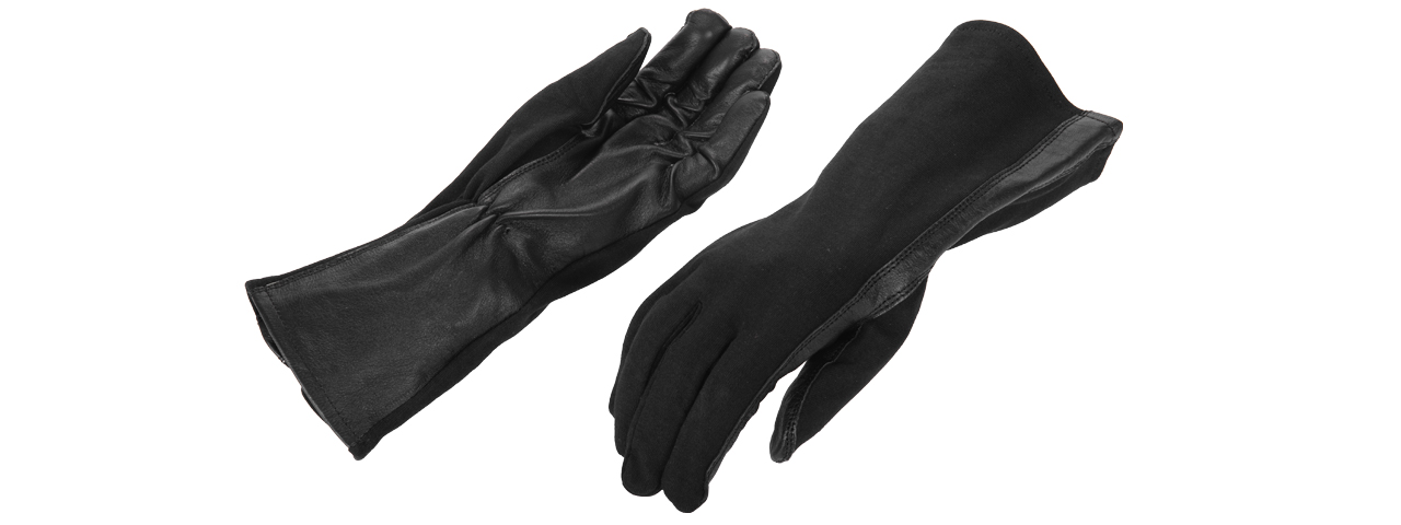 AC-4458M Leather Nomex Flight Gloves, Black - Size: M - Click Image to Close