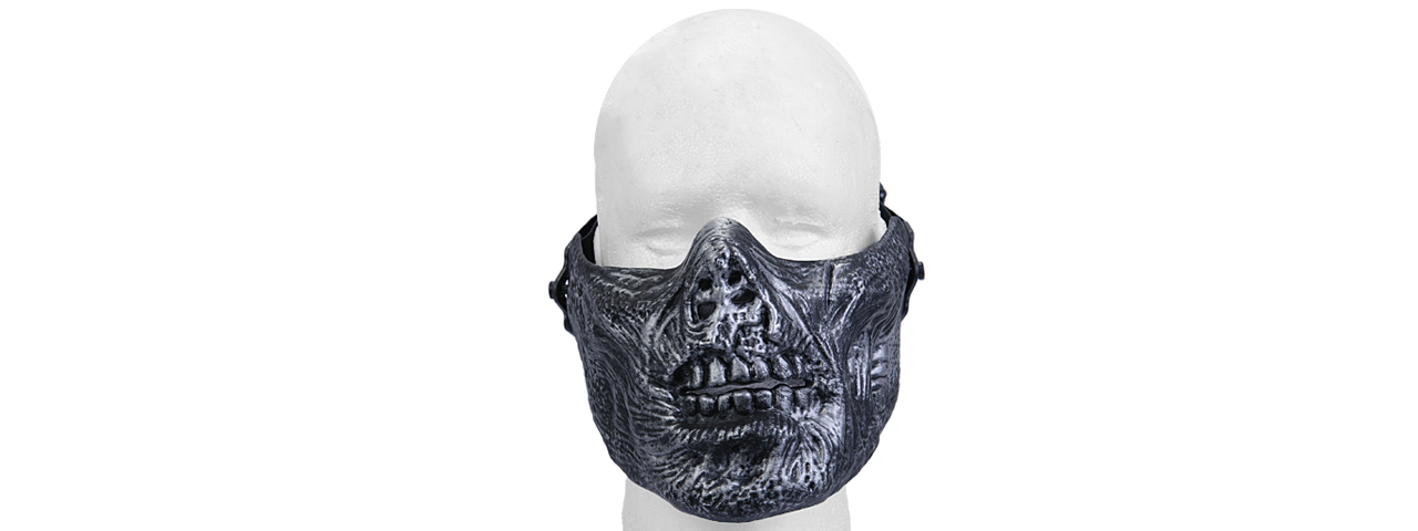 UK ARMS AIRSOFT TACTICAL ZOMBIE SKULL HALF FACE MASK - SILVER/BLACK - Click Image to Close