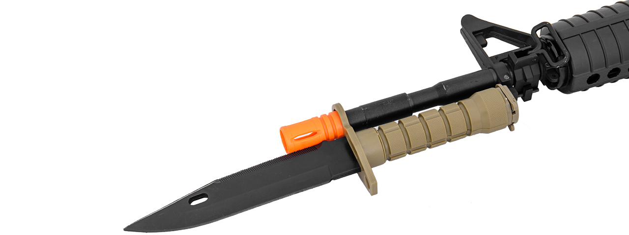 Lancer Tactical Airsoft M9 Rubber Bayonet Knife for M4/M16 AEG (Color: Tan) - Click Image to Close