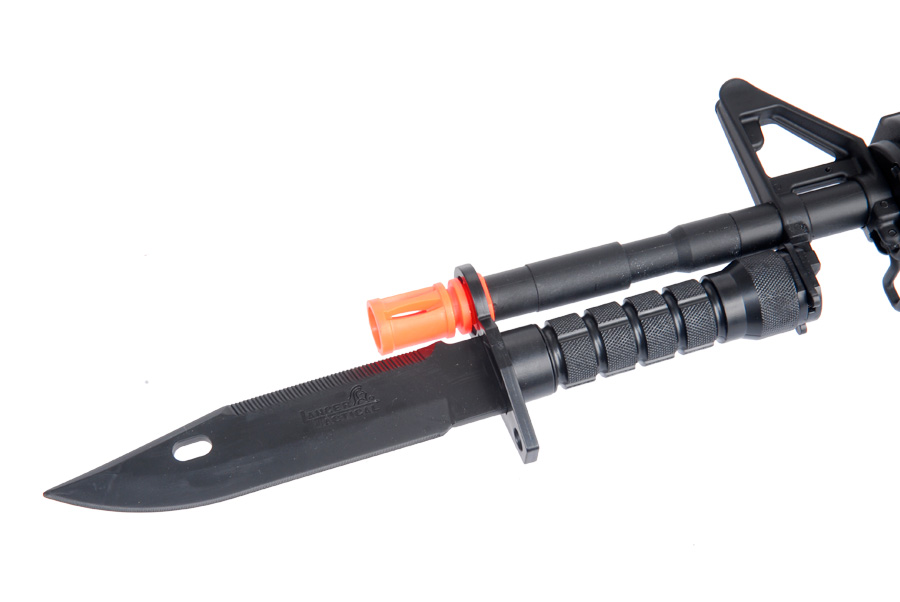Lancer Tactical Airsoft M9 Rubber Bayonet Knife for M4/M16 AEG (Color: Black) - Click Image to Close
