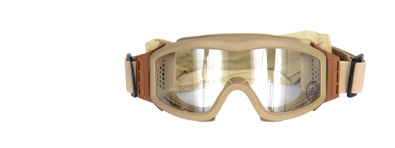 Lancer Tactical CA-201T Airsoft Safety Goggles Basic - Desert Tan Frame / Clear Lens - Click Image to Close