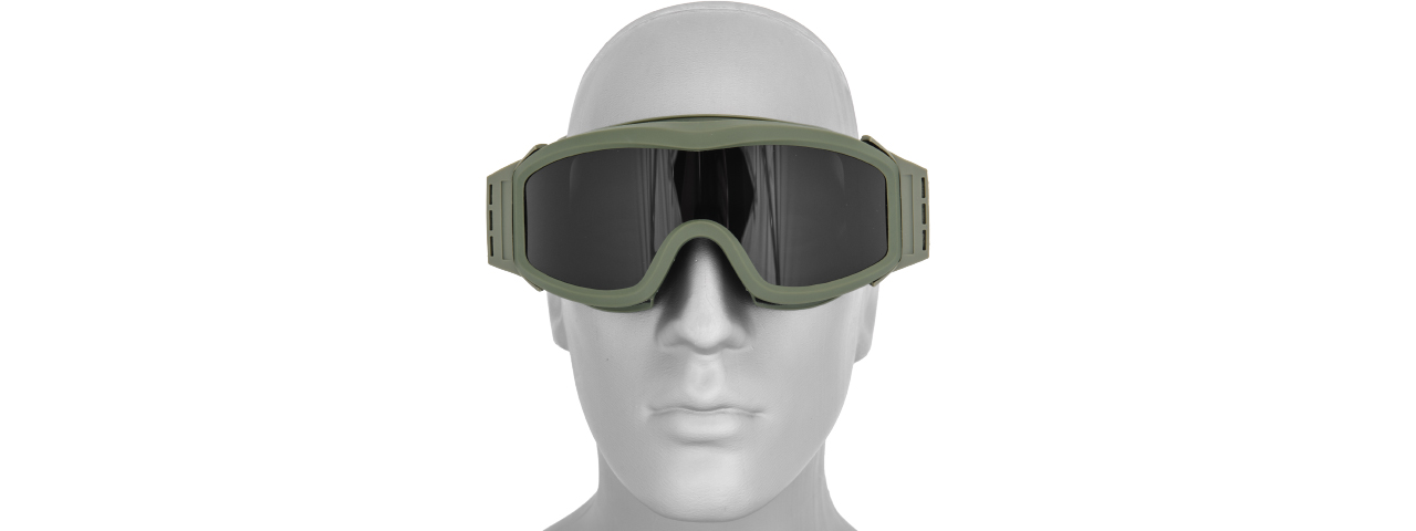 Lancer Tactical CA-203G Airsoft Safety Goggles Basic with Multi Lens Kit - OD Green Frame / Smoke, Clear and Yellow Lens - Click Image to Close
