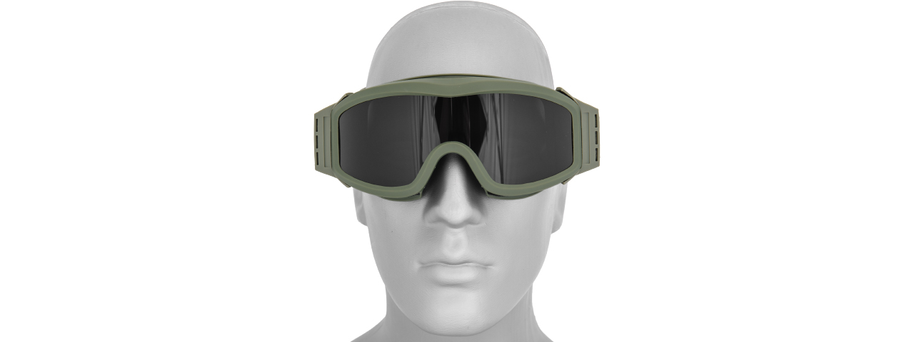 Lancer Tactical CA-203G Airsoft Safety Goggles Basic with Multi Lens Kit - OD Green Frame / Smoke, Clear and Yellow Lens