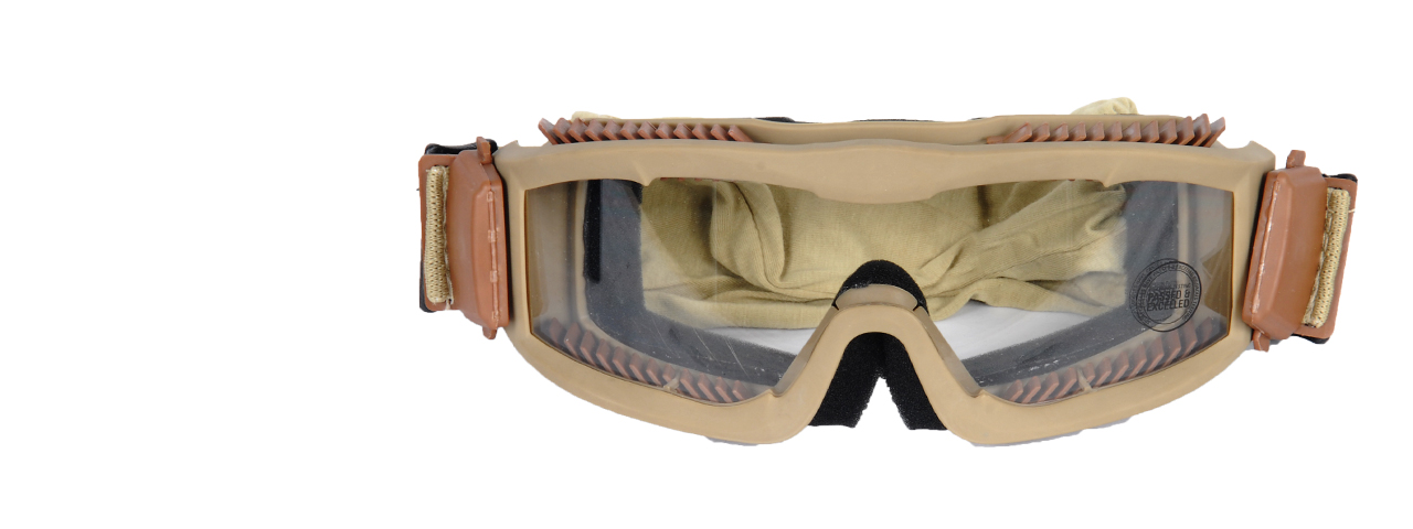 CA-221T AIRSOFT SAFETY GOGGLES W/STYLIZED VENTS (TAN) LENS: CLEAR - Click Image to Close