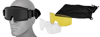 Lancer Tactical CA-223B Airsoft Safety Mask Vented with Multi Lens Kit - Black Frame / Smoke, Clear and Yellow Lens