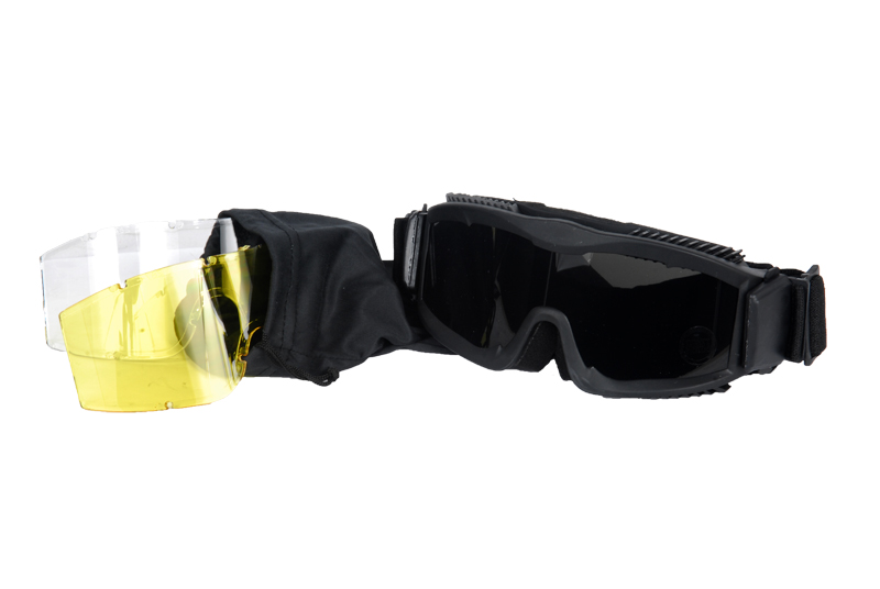 Lancer Tactical CA-223B Airsoft Safety Mask Vented with Multi Lens Kit - Black Frame / Smoke, Clear and Yellow Lens