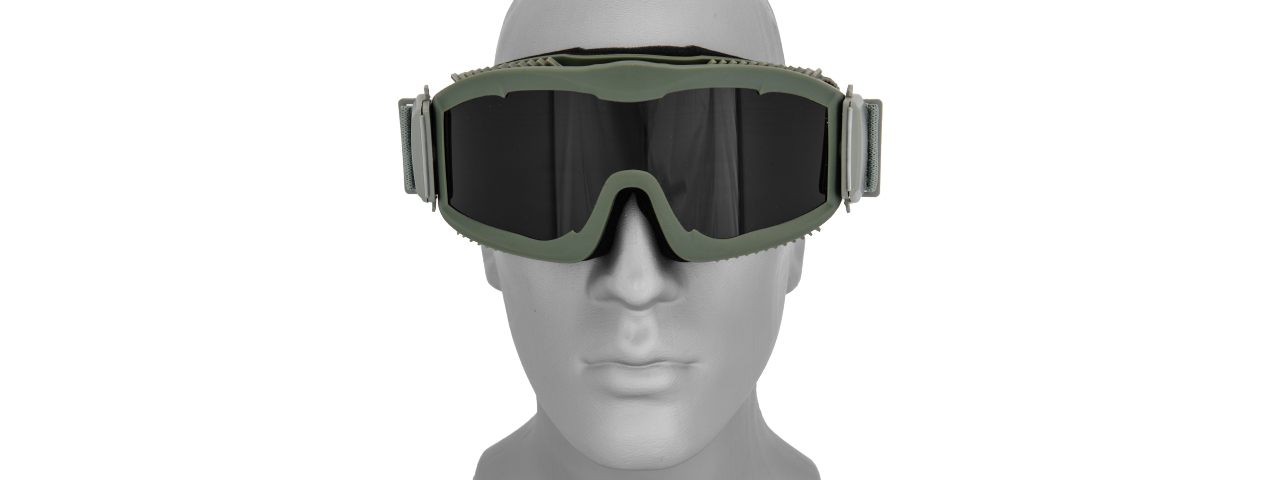 Lancer Tactical CA-223G Airsoft Safety Mask Vented with Multi Lens Kit - OD Green Frame / Smoke, Clear and Yellow Lens - Click Image to Close