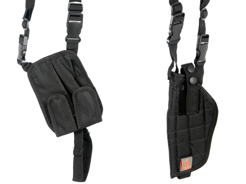 Lancer Tactical Shoulder Holster Rig with Pistol Magazine Pouches (Color: Black) - Click Image to Close