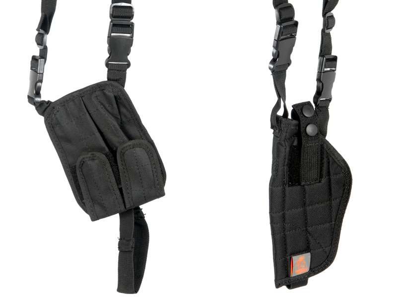 Lancer Tactical Shoulder Holster Rig with Pistol Magazine Pouches (Color: Black)