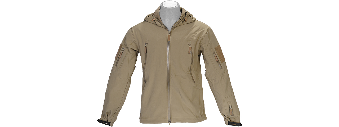CA-782TM SOFT SHELL JACKET w/ HOOD (TAN), SIZE: MD - Click Image to Close