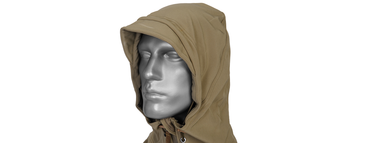 CA-782TS SOFT SHELL JACKET w/ HOOD (TAN), SIZE: SM - Click Image to Close