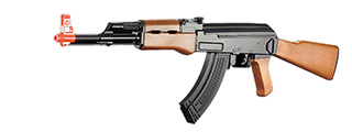 CM022 ABS PLASTIC AK47 AEG AIRSOFT RIFLE - (BLACK/FAUX WOOD)