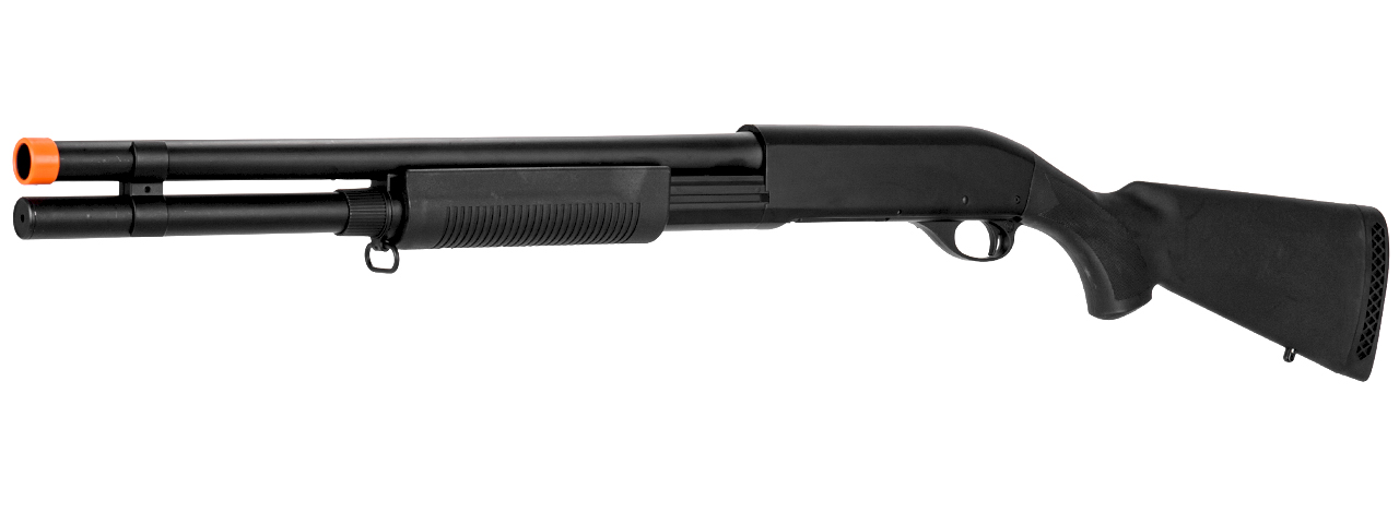 CM350LMN M870 SHOTGUN LONG BARREL w/FULL STOCK & METAL BARREL (BLACK) - Click Image to Close