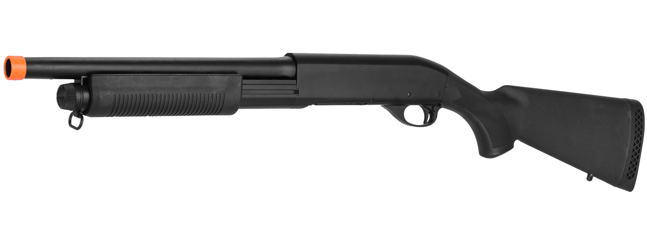 CM350MN M870 SHOTGUN w/FULL STOCK & METAL BARREL (BLACK) - Click Image to Close