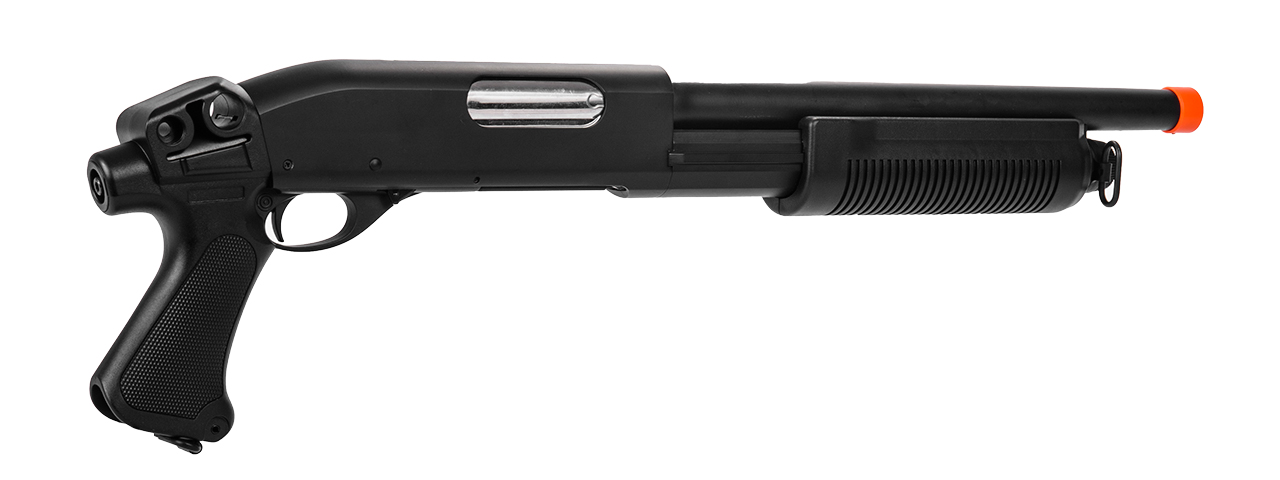 LANCER TACTICAL M870 FULL METAL 3-ROUND BURST PISTOL GRIP AIRSOFT SHOTGUN (BLACK)