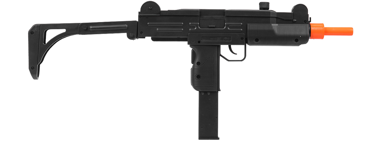 WELLFIRE ABS PLASTIC UZI CQB AIRSOFT SMG W/ STOCK - BLACK - Click Image to Close