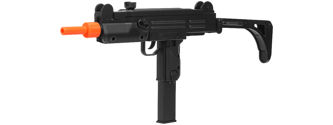 WELLFIRE ABS PLASTIC UZI CQB AIRSOFT SMG W/ STOCK - BLACK - Click Image to Close