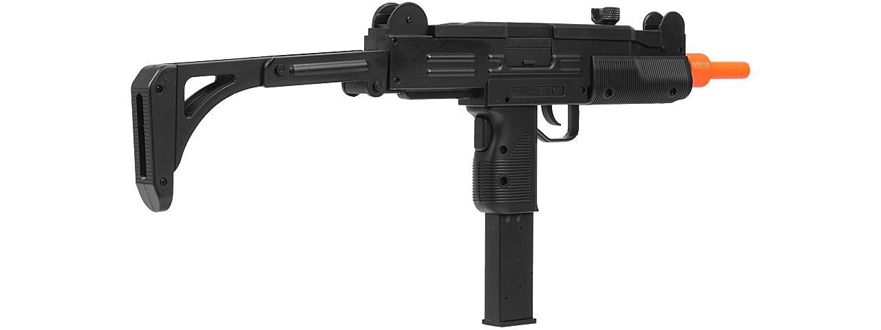 WELLFIRE ABS PLASTIC UZI CQB AIRSOFT SMG W/ STOCK - BLACK - Click Image to Close