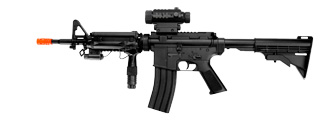 Well D92H M4 RIS Auto Electric Gun Plastic Gear w/ Flashlight, Scope, Vertical Grip, Adjustable LE Stock