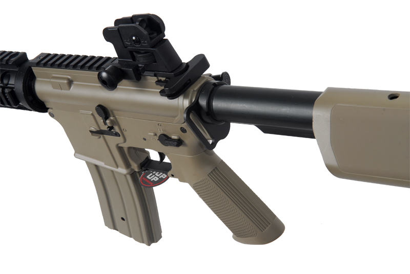 Golden Eagle JG F6624TAN Super Enhanced M4 CQB RIS AEG Metal Gear, Rail Covers, Polymer Body in Tan