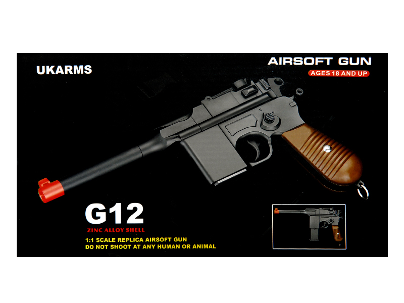 UKARMS G12 Metal Spring Pistol, Barrel Extension, Spare Magazine - Click Image to Close