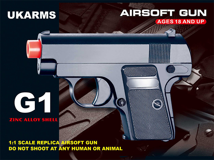 UK Arms G1 Spring Powered Compact Airsoft Pistol (Color: Black) - Click Image to Close