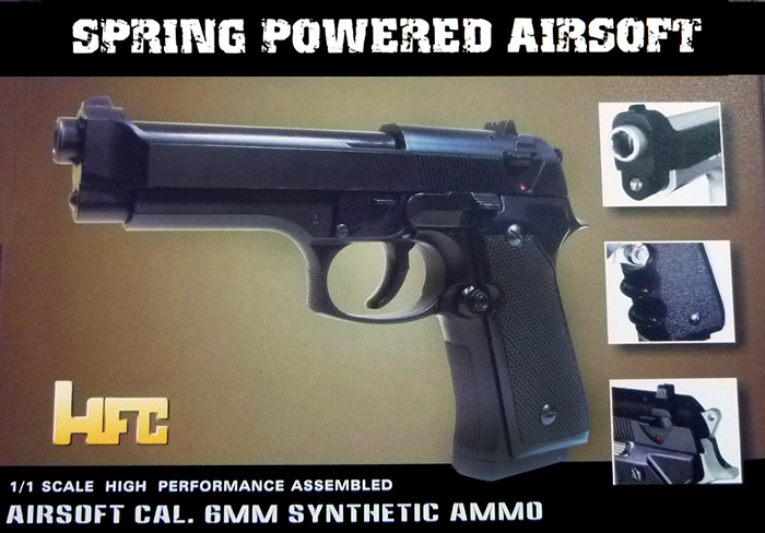 HFC M92F Heavyweight Airsoft Spring Pistol w/ SlideLock (Color: Black) - Click Image to Close