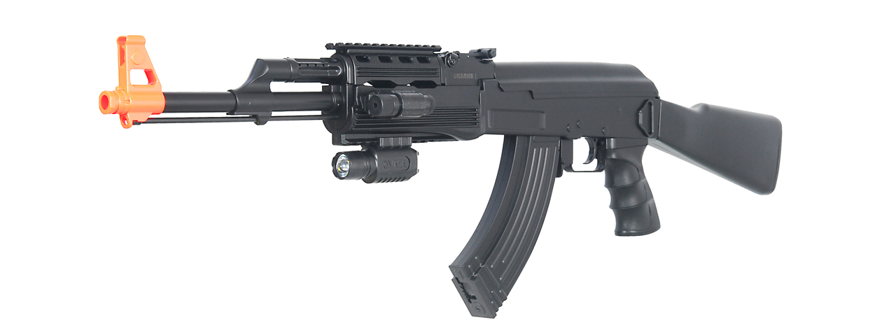 CYMA IU-AK47B TACTICAL AK47 AEG PLASTIC GEAR w/LASER, FLASHLIGHT, P618 PISTOL & 700-RD GRENADE BBs (COLOR: BLACK)