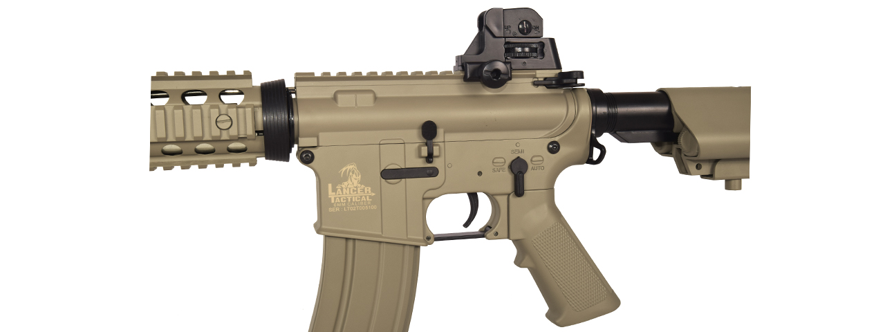 Lancer Tactical LT-02T M4 CQBR Metal Gear AEG, Adjustable Stock, Tan - Click Image to Close