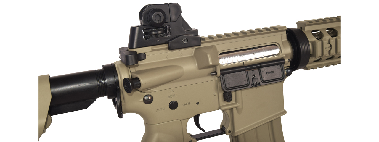 Lancer Tactical LT-02T M4 CQBR Metal Gear AEG, Adjustable Stock, Tan - Click Image to Close