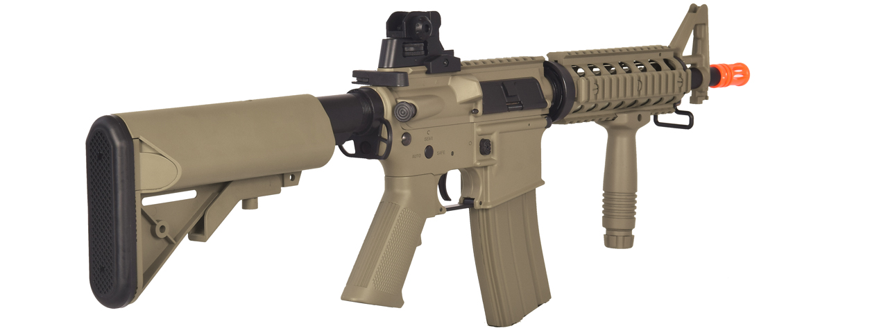 Lancer Tactical LT-02T M4 CQBR Metal Gear AEG, Adjustable Stock, Tan - Click Image to Close