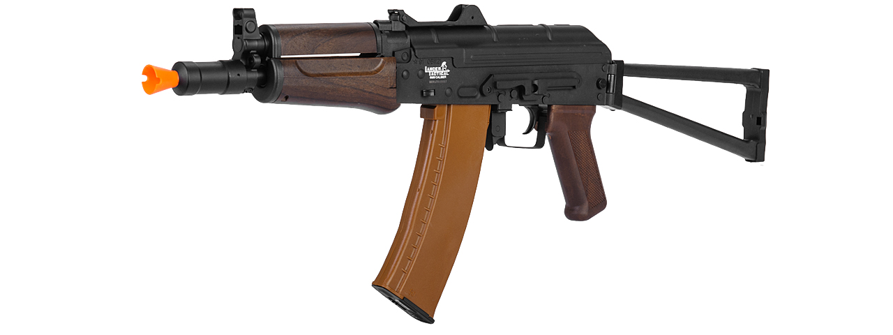 Lancer Tactical LT-07W AKS-74U AEG Metal Gear, ABS Body, Side Folding Stock, Wood Color - Click Image to Close