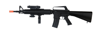 Well Fire M16A3 Spring Powered M4 Rifle w/ Laser, Flashlight, and Vertical Grip (Color: Black)