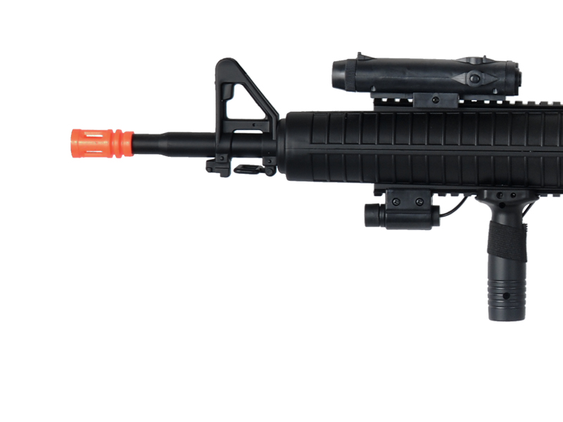 Well Fire M16A3 Spring Powered M4 Rifle w/ Laser, Flashlight, and Vertical Grip (Color: Black)