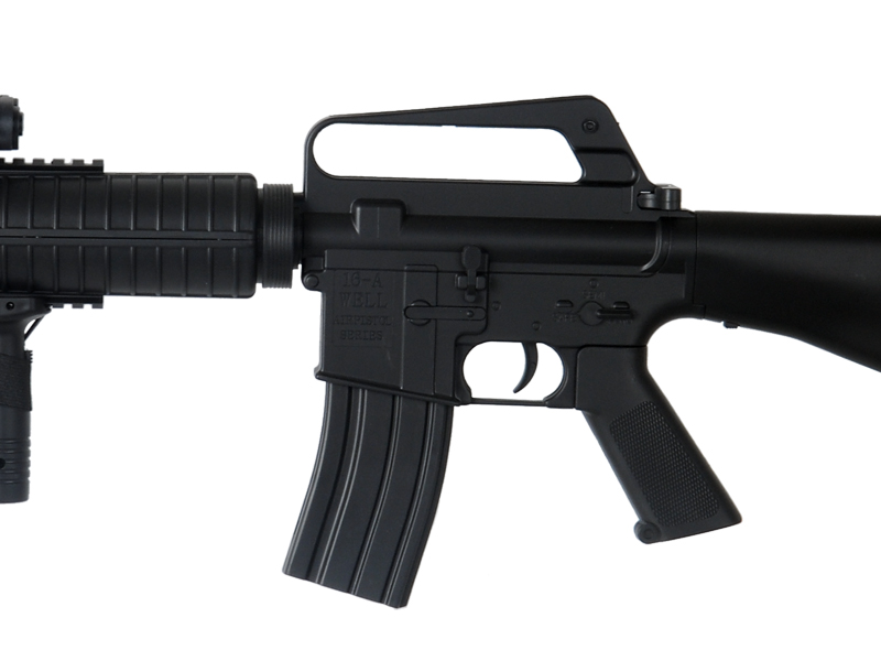 Well Fire M16A3 Spring Powered M4 Rifle w/ Laser, Flashlight, and Vertical Grip (Color: Black) - Click Image to Close