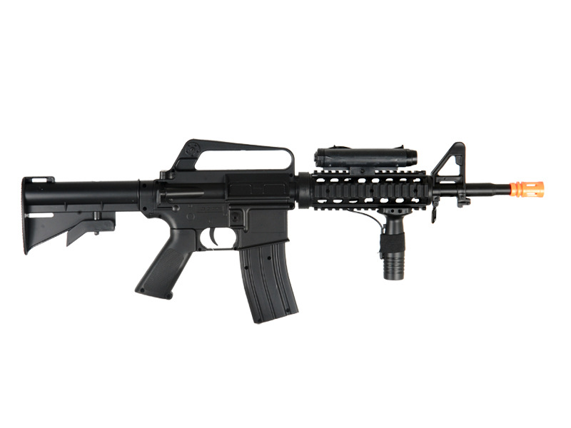 Well M16A4 M4 RIS Spring Rifle w/ Flashlight, Laser, Vertical Foregrip, Retractable Stock