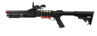 UKARMS M180C2 Spring Shotgun RIS w/ 4 Bullet Shells, Shell Holder, Flashlight, Mock Red Dot Scope, Retractable LE Stock