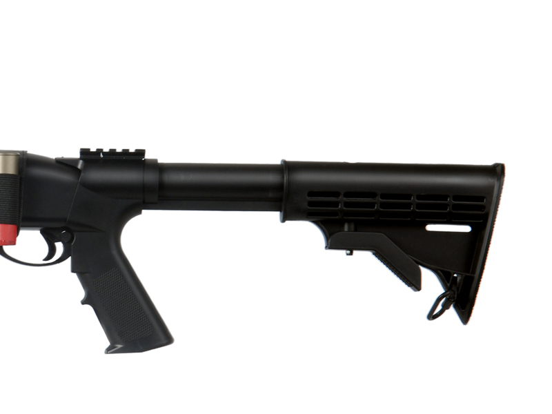 UKARMS M180C2 Spring Shotgun RIS w/ 4 Bullet Shells, Shell Holder, Flashlight, Mock Red Dot Scope, Retractable LE Stock