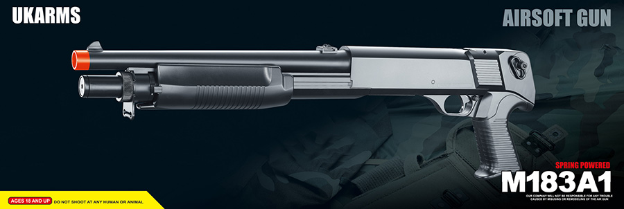 UKARMS M183A1 Spring Shotgun w/ 4 Bullet Shells, Pistol Grip - Click Image to Close