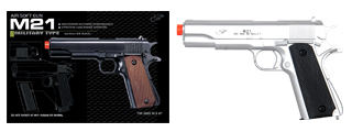 UK ARMS AIRSOFT 1911 FULL SIZE SPRING POWERED PISTOL - SILVER