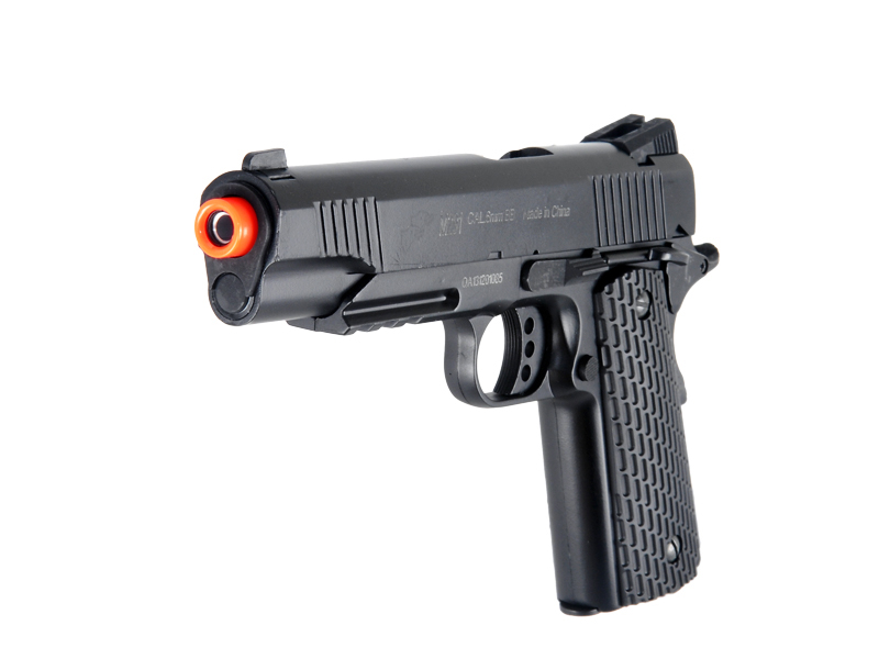 UK ARMS AIRSOFT DE METAL SPRING PISTOL W/ ACCESSORY RAIL - BLACK - Click Image to Close