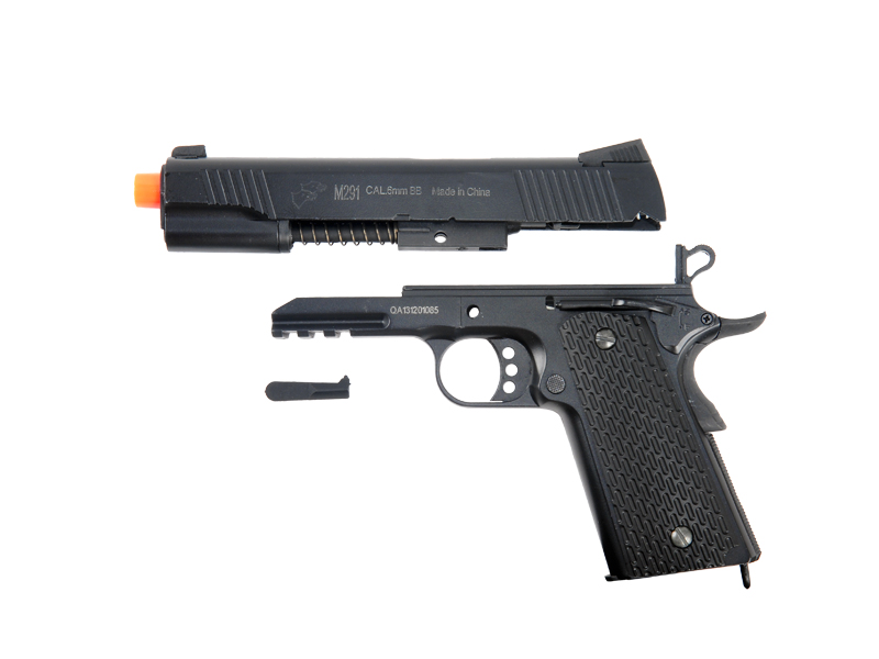 UK ARMS AIRSOFT DE METAL SPRING PISTOL W/ ACCESSORY RAIL - BLACK - Click Image to Close