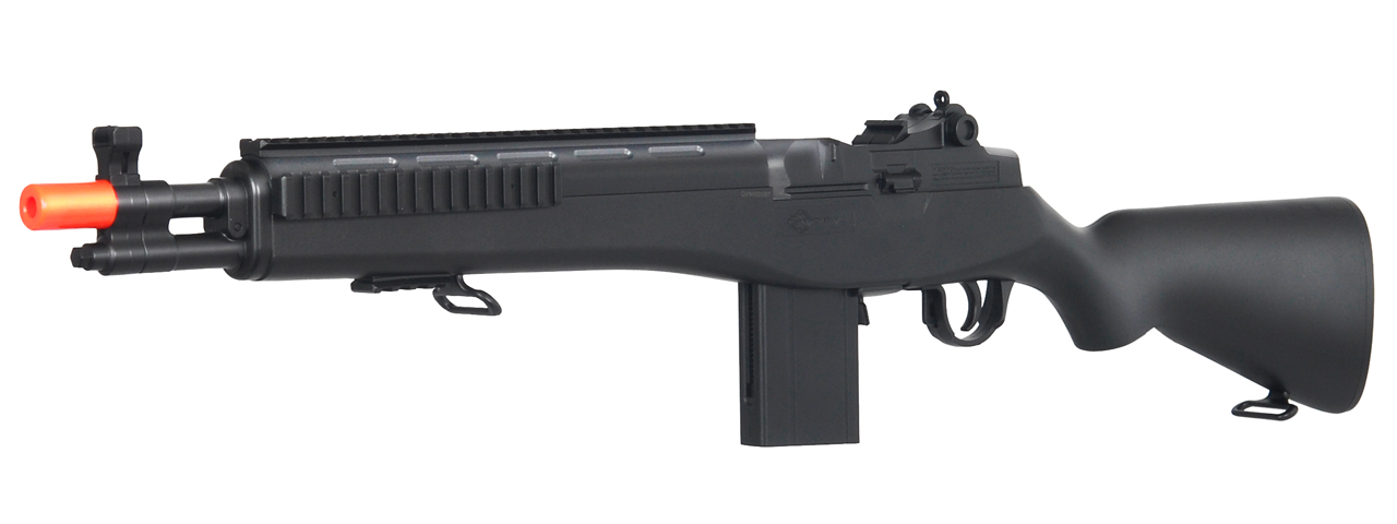 Double Eagle M14 Spring Powered Rifle w/ Quad Rail (Color: Black) - Click Image to Close