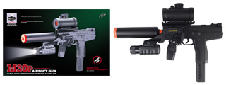 DOUBLE EAGLE M30P UZI SPRING PISTOL WITH LASER, FLASHLIGHT, RED DOT SCOPE AND SILENCER