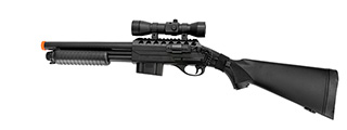 DOUBLE EAGLE AIRSOFT SPRING TENSION SHOTGUN W/ ACCESSORIES - BLACK