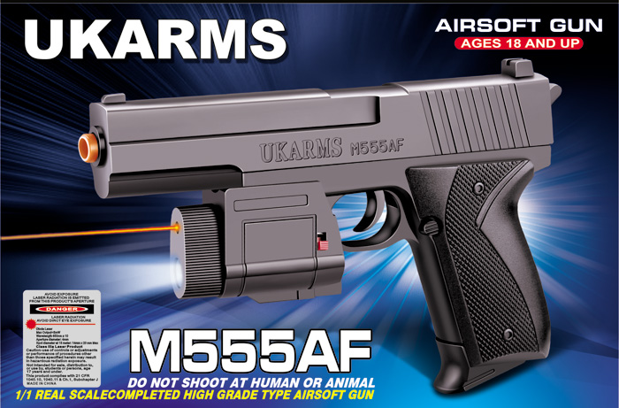 UKARMS M555AF Spring Pistol w/ Laser and Flashlight (BLACK) - Click Image to Close