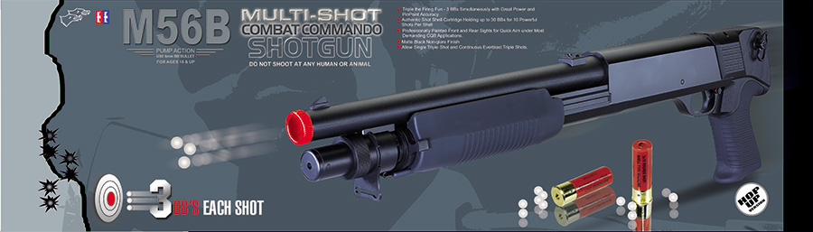 Double Eagle M56B Tri-Shot CQB Airsoft Spring Shotgun (Color: Black) - Click Image to Close