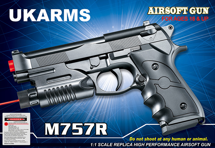 UK Arms M757R Spring Powered Pistol with Laser (Color: Black) - Click Image to Close